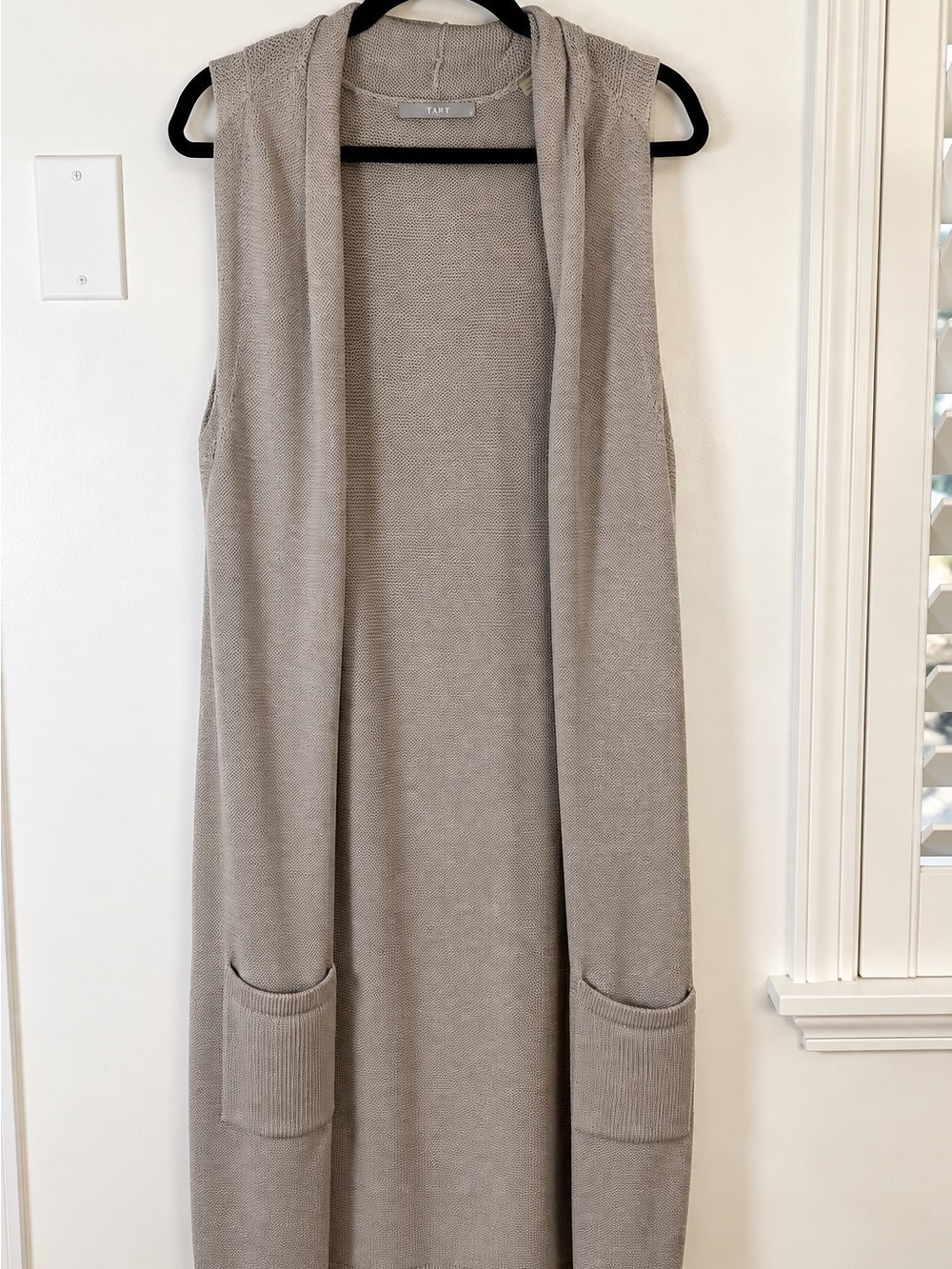 TART Longline Sleeveless Knit Duster Cardigan Gray Taupe Pockets Size S